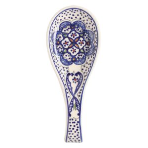 ceramic spoon rest - artisan hand crafted - hand painted blue and white spain and north africa art deco - kitchen counter or stove top utensil rest