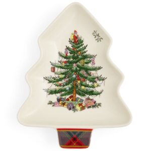 spode christmas tree tartan spoon rest | 7 – inch tree shaped cooking utensil rest | spatula ladle holder for kitchen countertop | made of fine porcelain dishwasher safe