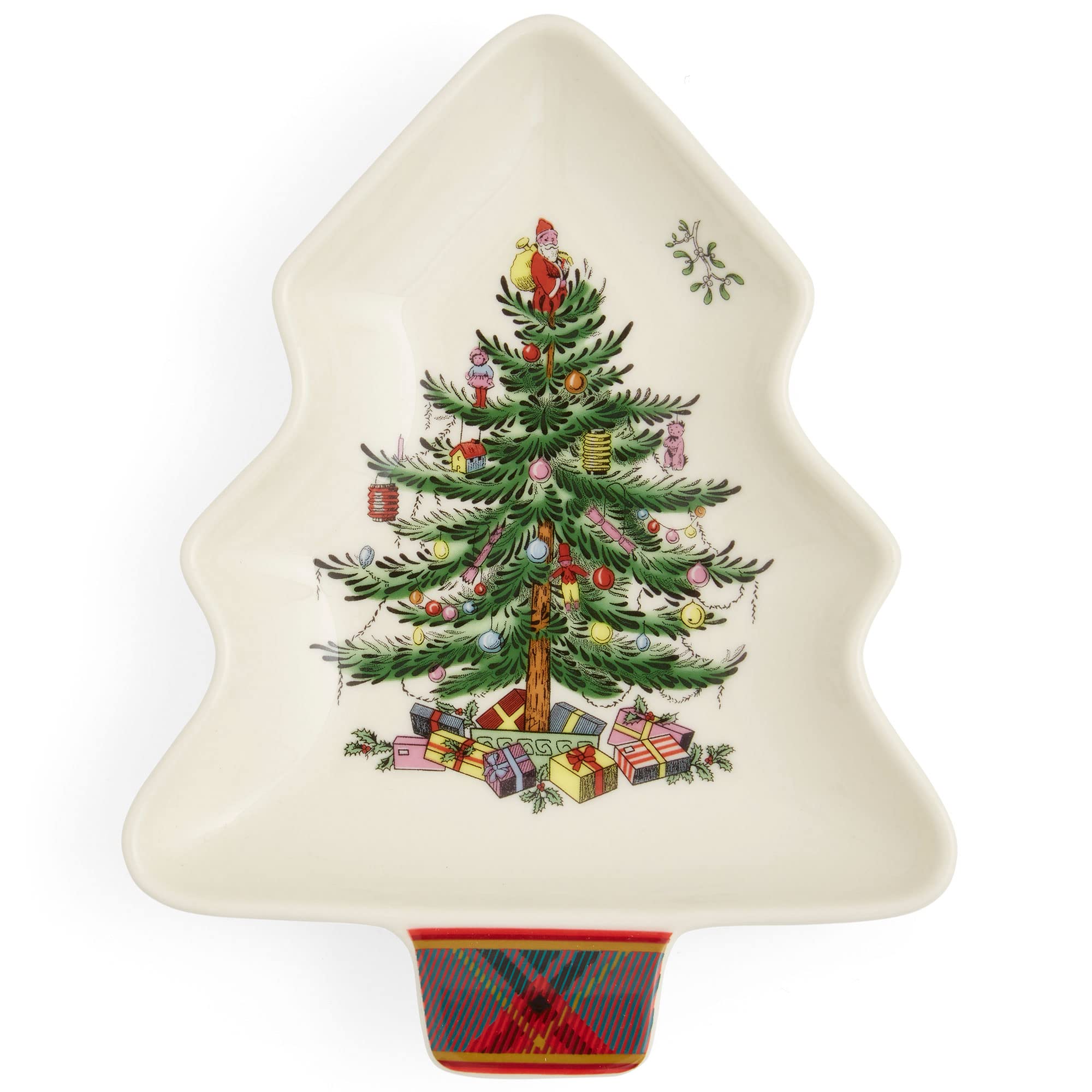 Spode Christmas Tree Tartan Spoon Rest | 7 – Inch Tree Shaped Cooking Utensil Rest | Spatula Ladle Holder for Kitchen Countertop | Made of Fine Porcelain Dishwasher Safe