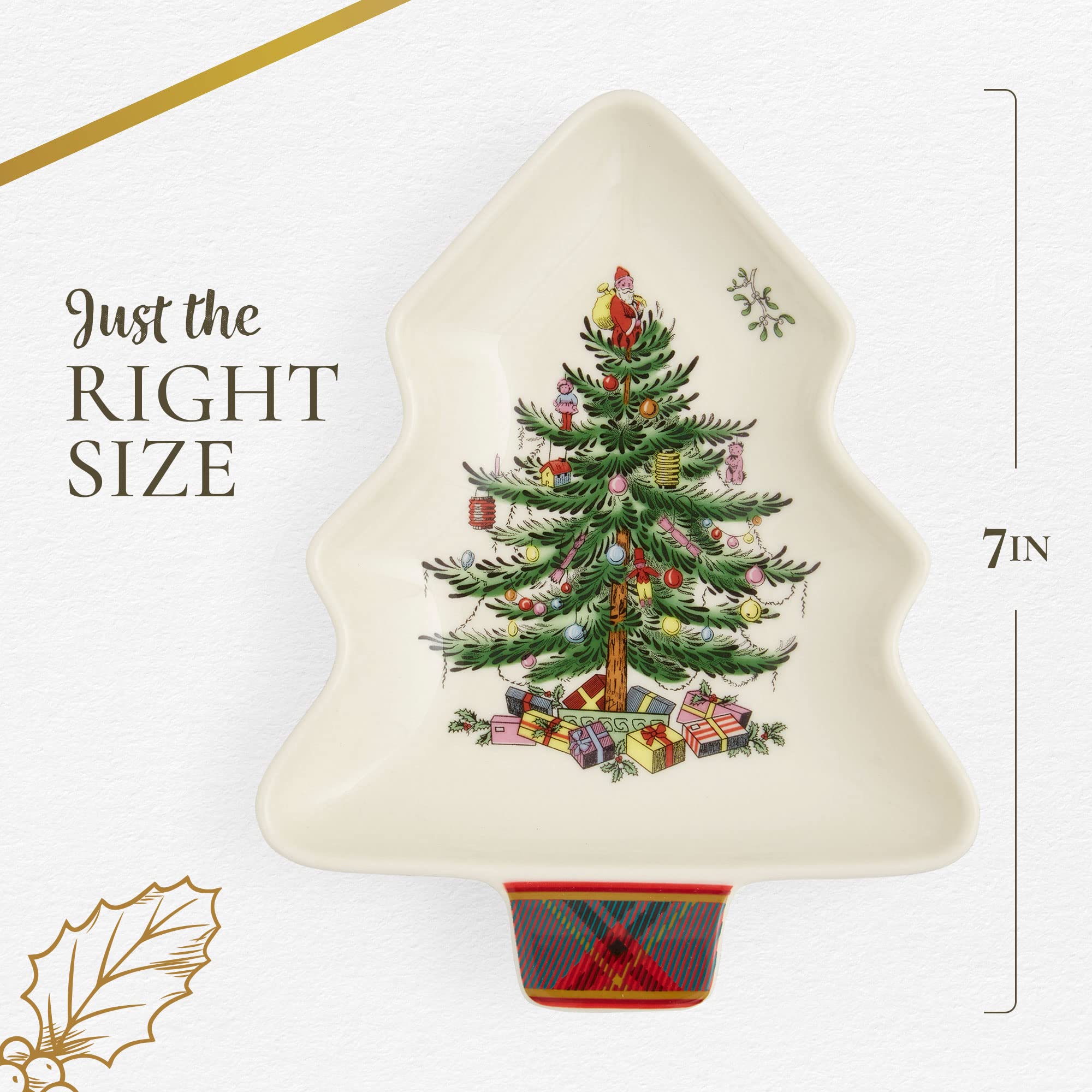 Spode Christmas Tree Tartan Spoon Rest | 7 – Inch Tree Shaped Cooking Utensil Rest | Spatula Ladle Holder for Kitchen Countertop | Made of Fine Porcelain Dishwasher Safe
