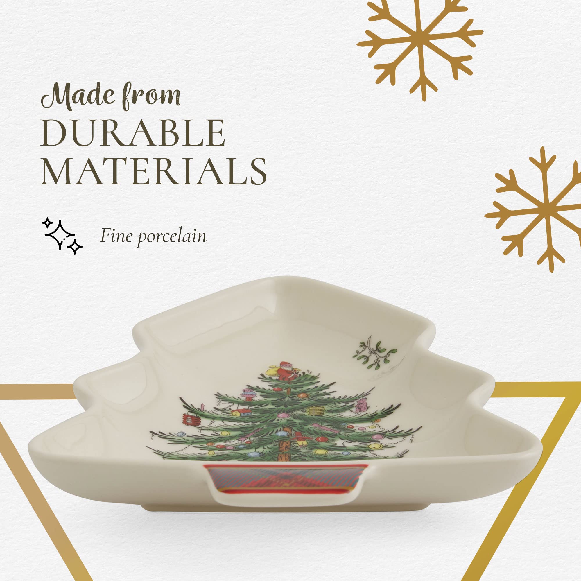 Spode Christmas Tree Tartan Spoon Rest | 7 – Inch Tree Shaped Cooking Utensil Rest | Spatula Ladle Holder for Kitchen Countertop | Made of Fine Porcelain Dishwasher Safe