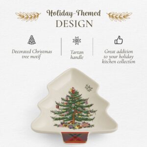 Spode Christmas Tree Tartan Spoon Rest | 7 – Inch Tree Shaped Cooking Utensil Rest | Spatula Ladle Holder for Kitchen Countertop | Made of Fine Porcelain Dishwasher Safe