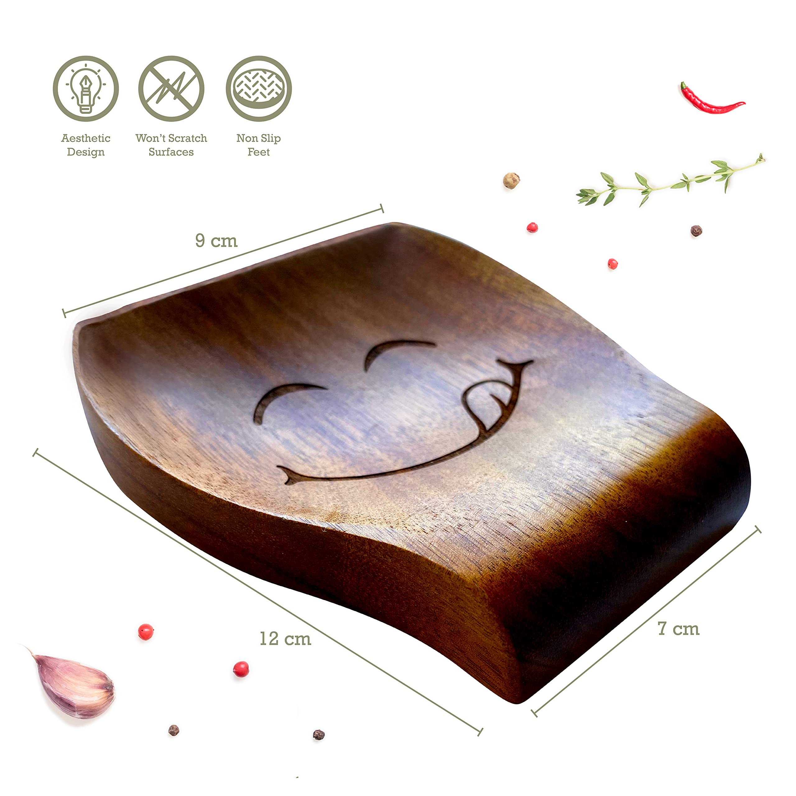 Wooden Spoon Rest Smiley Pattern - Beautiful Wooden Spoon Holder for Stove Top, Small Spoon Rest or Utensil Rest, Unique Wood Kitchen Accessories, Perfect Spatula Rest, Coffee Spoon Holder & More