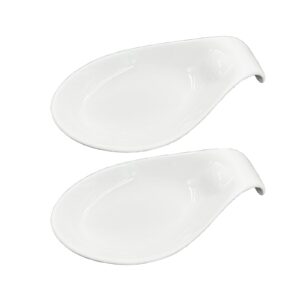 spoon rest set of 2 for kitchen counter white ceramic spoon holder for stove top sauce dish, 6.2 inches