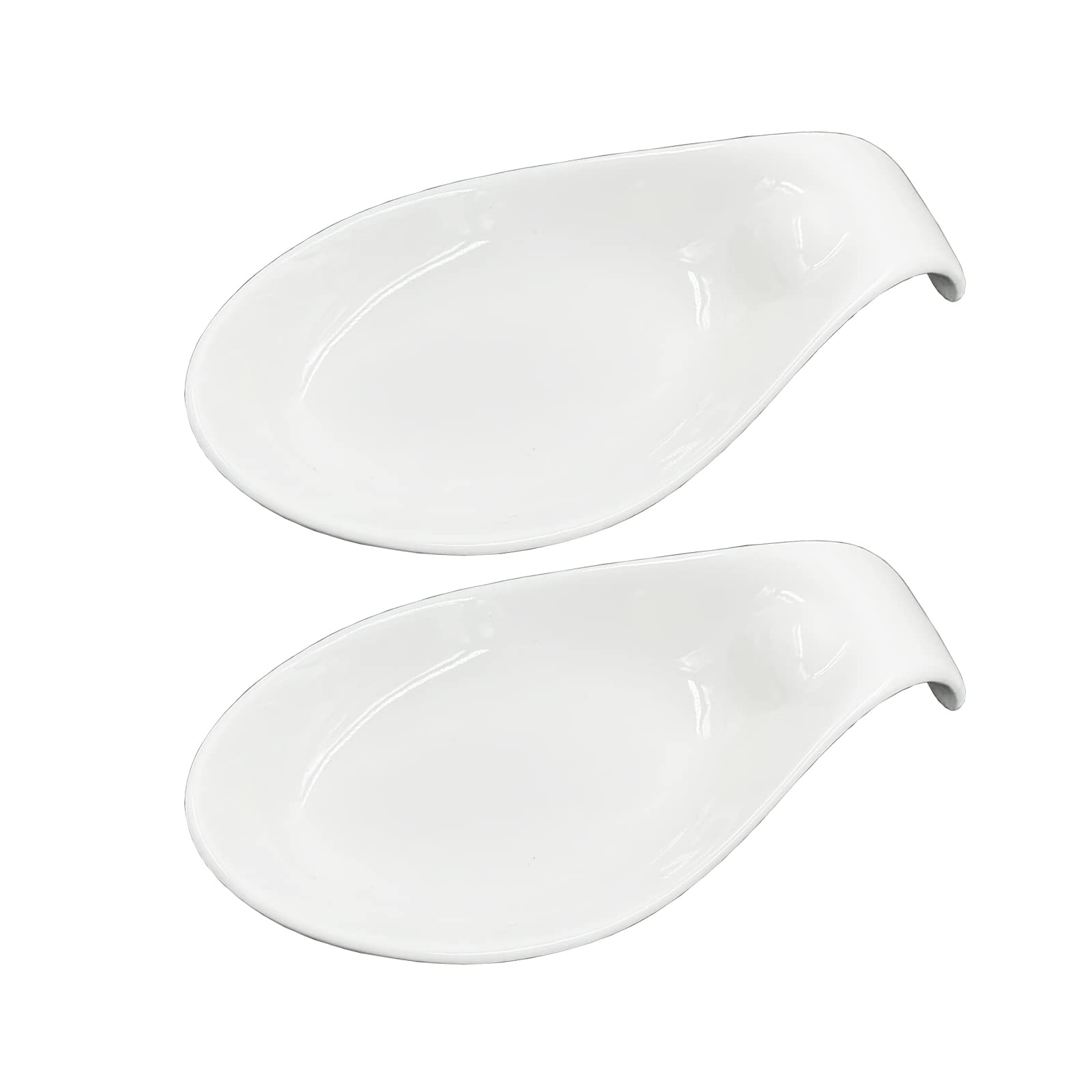 Spoon Rest Set of 2 for Kitchen Counter White Ceramic Spoon Holder for Stove Top Sauce Dish, 6.2 Inches