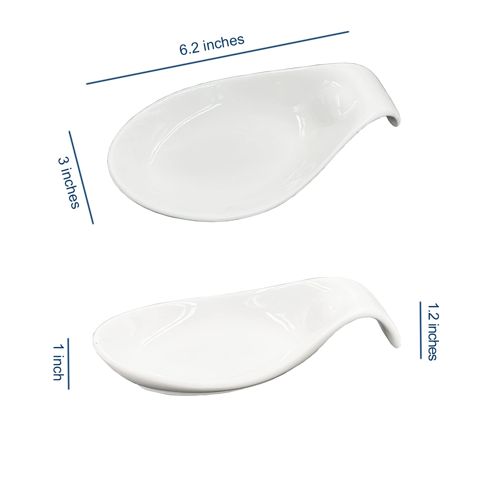 Spoon Rest Set of 2 for Kitchen Counter White Ceramic Spoon Holder for Stove Top Sauce Dish, 6.2 Inches