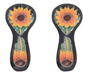 set of 2 spoon rest sunflower talavera mexican pottery handmade for stovetop spoon holder