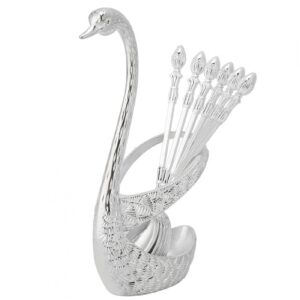 holder tableware storage stainless steel spoon tableware kit with zinc alloy swan shape holder storage organizer (silver)