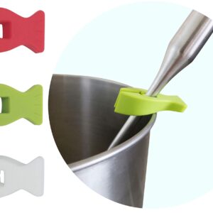 EIKS Set of 3 Clip-on Spoon Rests Clip Anti-Slip ladle Holder Handle Rest Utensils Keeper Heat Resistance Silicone for Kitchen Restaurant