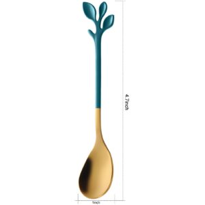 AnSaw Gold Small Swan Base Holder With Green & Gold 10Pcs 4.7Inch leaf Handle Coffee Spoon Set