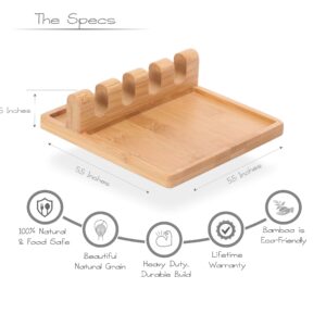 Premium Bamboo Four (4) Spoon Rest | 100% Organic Bamboo Wooden Holder for Spoons, Spatulas, Ladles, Teaspoons and Other Kitchen Cooking Utensils | 100% Food Safe & Premium Quality | by Bamboo Delight