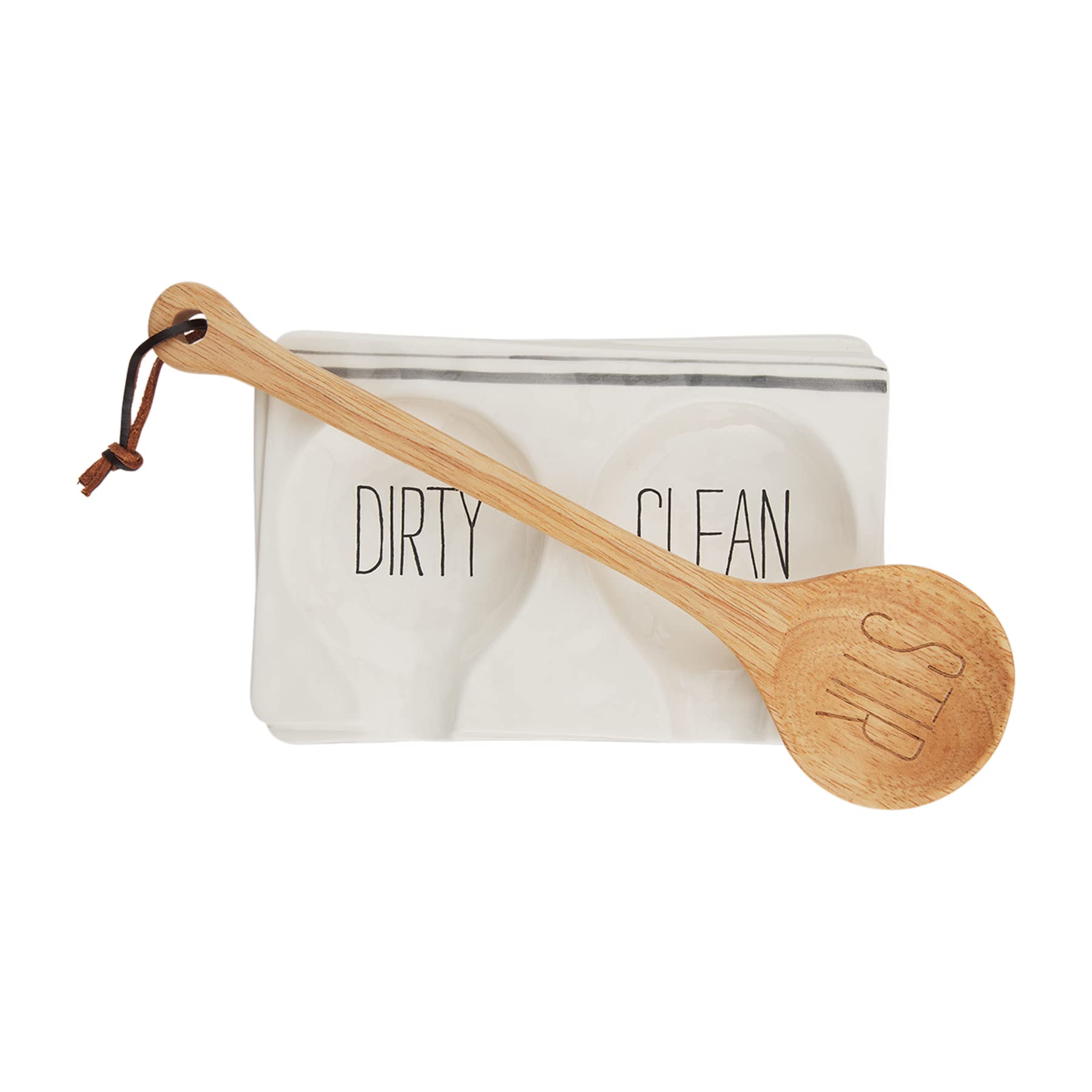 Mud Pie Bistro Clean and Dirty Double Side Spoon Rest, White, 5.5" x 8.25" | spoon 12"