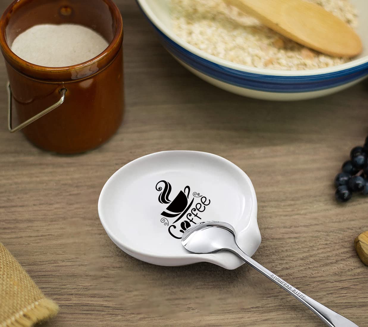 LRUIOMVE Engraved Coffee Spoon Rest Funny Farmhouse Counter Spoon Holder for Home Bar and Coffee Station Table - Decorative Accessories and Gifts for Coffee Lovers, Girlfriend, Wife, Husband, Friends