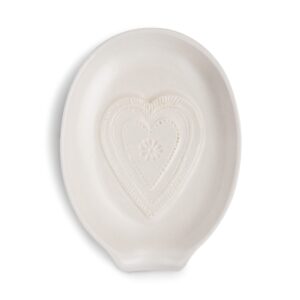 demdaco heart embossed glossy classic white 6 x 5 stoneware ceramic oval spoon rest