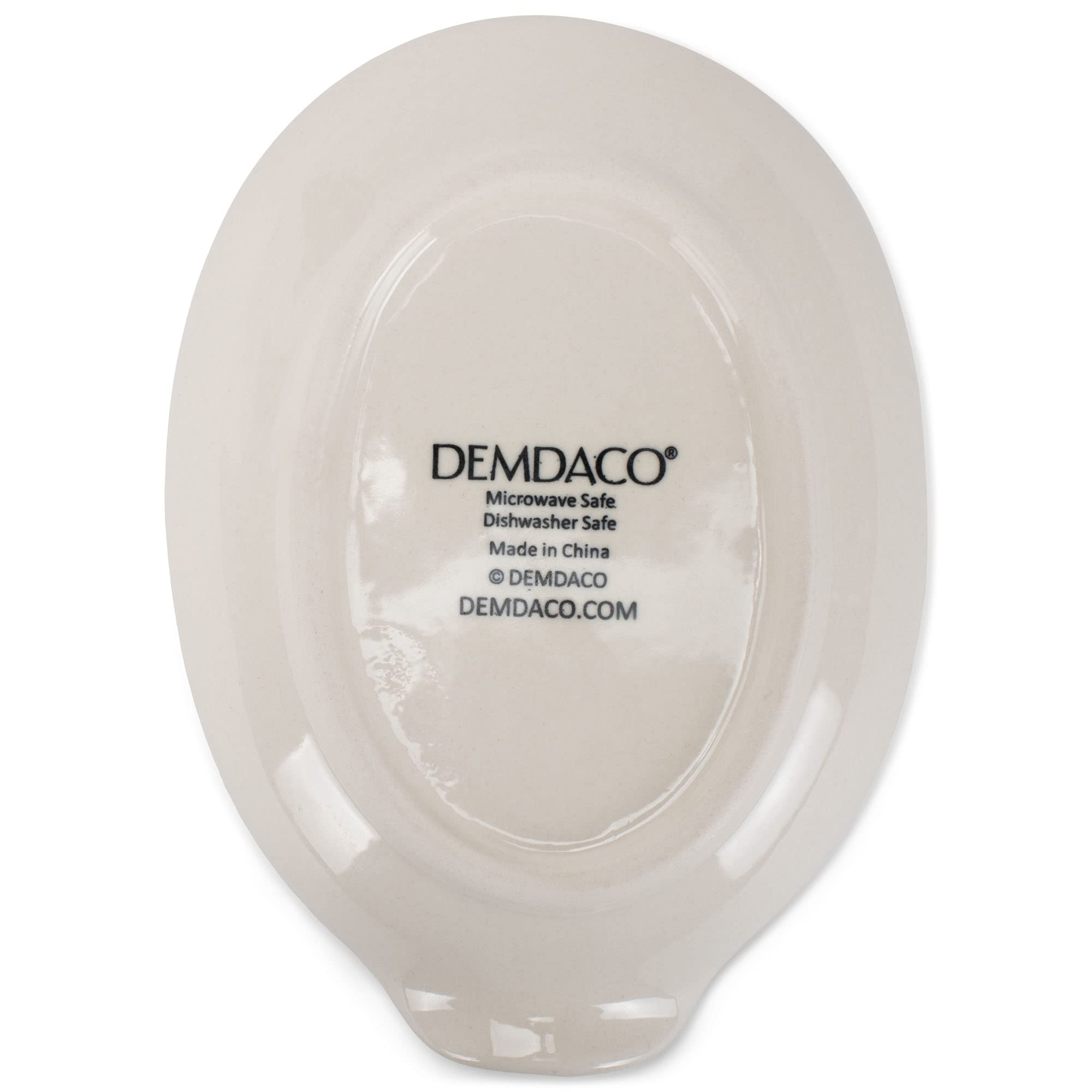 DEMDACO Heart Embossed Glossy Classic White 6 x 5 Stoneware Ceramic Oval Spoon Rest