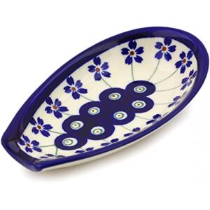 polish pottery spoon rest from zaklady ceramiczne boleslawiec #1015-166a floral peacock traditional pattern