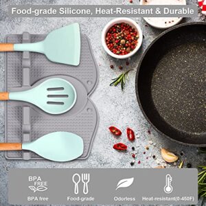 Arrozon 2 in 1 Silicone Utensil Spoon Rest Kitchen Counter with Drip Pad, 4 Slots Larege Spoon Spatula Holder for Stove Top, BPA-Free Heat-Resistant Non Slip Kitchen Utensils Mat(grey)