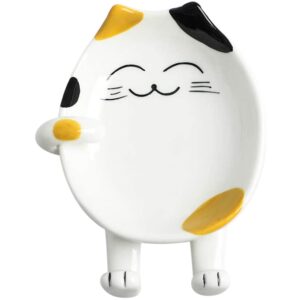 ceramic cat spoon rest for kitchen counter, multi-functional chopsticks spoon holder,ceramic utensil holder -essential kitchen gadgets & accessories, decor gift for cat lover (yellow)