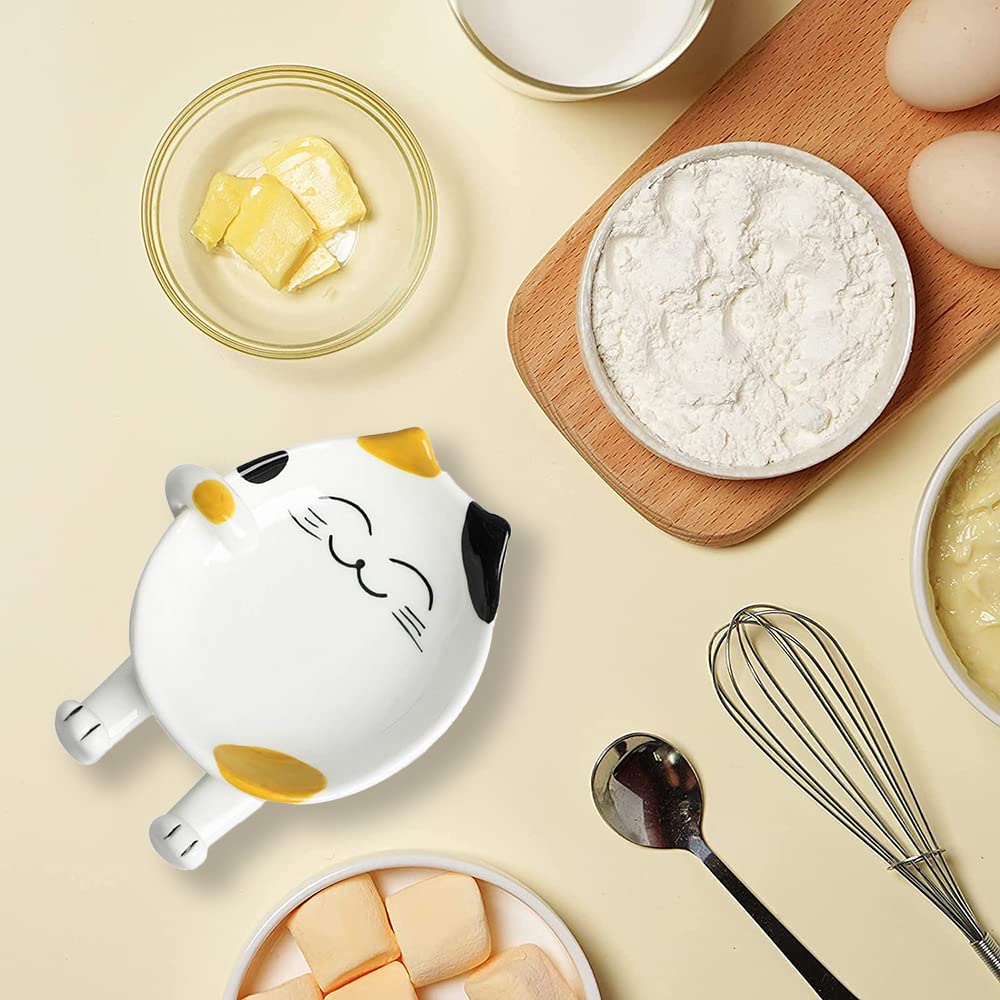 Ceramic Cat Spoon Rest for Kitchen Counter, Multi-Functional Chopsticks Spoon Holder,Ceramic Utensil Holder -Essential Kitchen Gadgets & Accessories, Decor Gift for Cat Lover (Yellow)