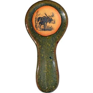 always azul pottery 9.5 inch long spoon rest in moose 1 design and seamist glaze - handmade pottery cookware accessories - kitchen countertop holder for giant spatula, ladle & more