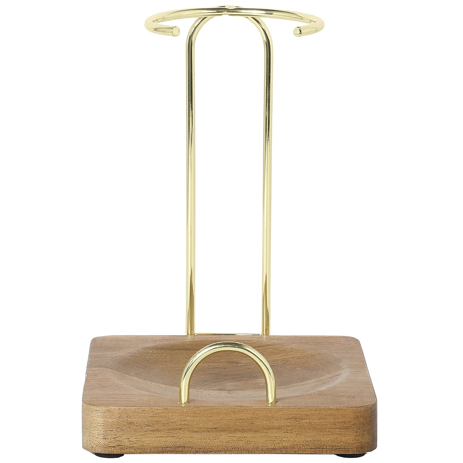 MyGift Modern Acacia Wood Upright Kitchen Spatula Utensil Holder Spoon Rest with Brass Tone Metal Wire, Countertop Vertical Standing Ladle Holder