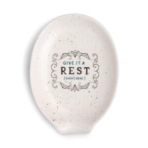 give it a rest glossy speckle white 6 x 5 stoneware ceramic oval spoon rest