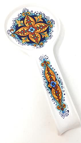 Nova Deruta Spoon Rest, Blue Yellow Fleur De Lis, Made in Italy, Italian Exclusively Handcrafted Earthenware for Sur La Table, Deruta Region Artwork