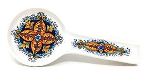 nova deruta spoon rest, blue yellow fleur de lis, made in italy, italian exclusively handcrafted earthenware for sur la table, deruta region artwork