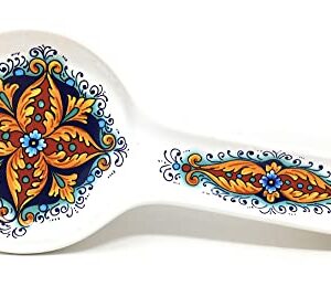 Nova Deruta Spoon Rest, Blue Yellow Fleur De Lis, Made in Italy, Italian Exclusively Handcrafted Earthenware for Sur La Table, Deruta Region Artwork