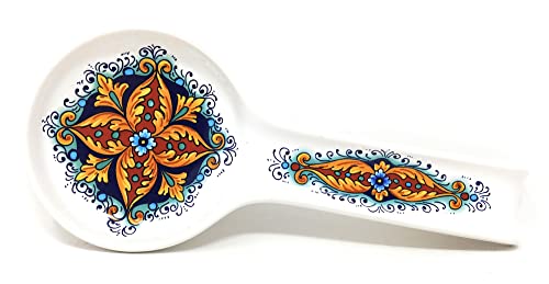 Nova Deruta Spoon Rest, Blue Yellow Fleur De Lis, Made in Italy, Italian Exclusively Handcrafted Earthenware for Sur La Table, Deruta Region Artwork