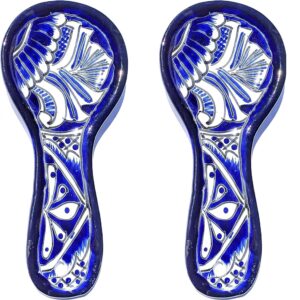 spoon rests large set of 2 talavera mexican ceramic blue & white for stove top table top