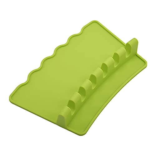 JINCAO 6 Slot Silicone Kitchen Utensil Rest with Widen Drip Pad for Multiple Utensils, Anti-slip Heat Resistant BPA-Free Rest Holder, Grill Utensil Rest, Upgraded Spoon Holder for Stove Top (Green)