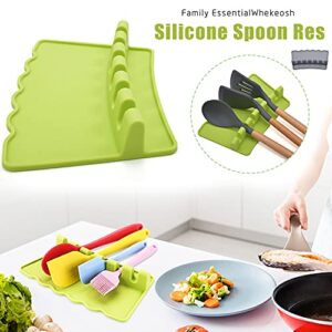 JINCAO 6 Slot Silicone Kitchen Utensil Rest with Widen Drip Pad for Multiple Utensils, Anti-slip Heat Resistant BPA-Free Rest Holder, Grill Utensil Rest, Upgraded Spoon Holder for Stove Top (Green)