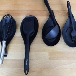 3PCS Black Silicone Spoon Rests Kitchen Scoop Bracket Stand Spoon Shelf Utensil Spatula Holder for Home Restaurant Supply