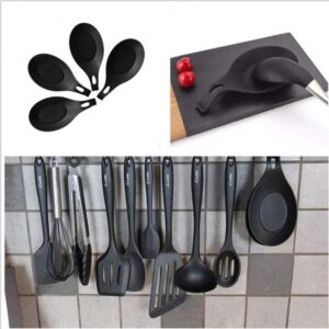 3PCS Black Silicone Spoon Rests Kitchen Scoop Bracket Stand Spoon Shelf Utensil Spatula Holder for Home Restaurant Supply