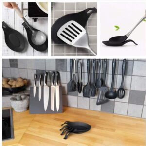 3PCS Black Silicone Spoon Rests Kitchen Scoop Bracket Stand Spoon Shelf Utensil Spatula Holder for Home Restaurant Supply