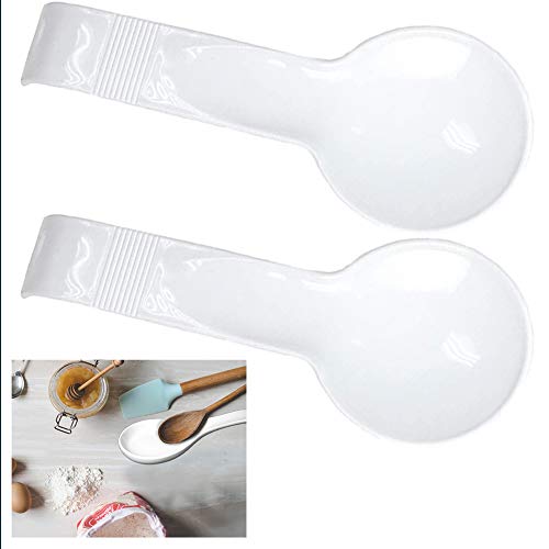 2 Spoon Rest Kitchen Utensils Home Decor Tools Spatula Holder Plastic White 12"