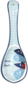 ceramic blue fish design spoon rest - 9.25"