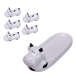 cabilock 6pcs ceramic spoon rest cartoon cow shaped kitchen spoon holder salad plate fruit plate dish porcelain cooking utensils rest stand for kitchen stoves countertops mixed size
