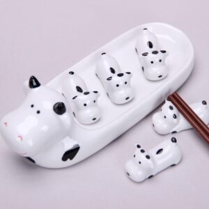 Cabilock 6pcs Ceramic Spoon Rest Cartoon Cow Shaped Kitchen Spoon Holder Salad Plate Fruit Plate Dish Porcelain Cooking Utensils Rest Stand for Kitchen Stoves Countertops Mixed Size