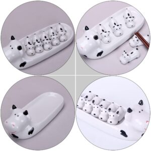 Cabilock 6pcs Ceramic Spoon Rest Cartoon Cow Shaped Kitchen Spoon Holder Salad Plate Fruit Plate Dish Porcelain Cooking Utensils Rest Stand for Kitchen Stoves Countertops Mixed Size
