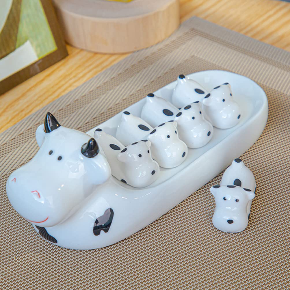 Cabilock 6pcs Ceramic Spoon Rest Cartoon Cow Shaped Kitchen Spoon Holder Salad Plate Fruit Plate Dish Porcelain Cooking Utensils Rest Stand for Kitchen Stoves Countertops Mixed Size