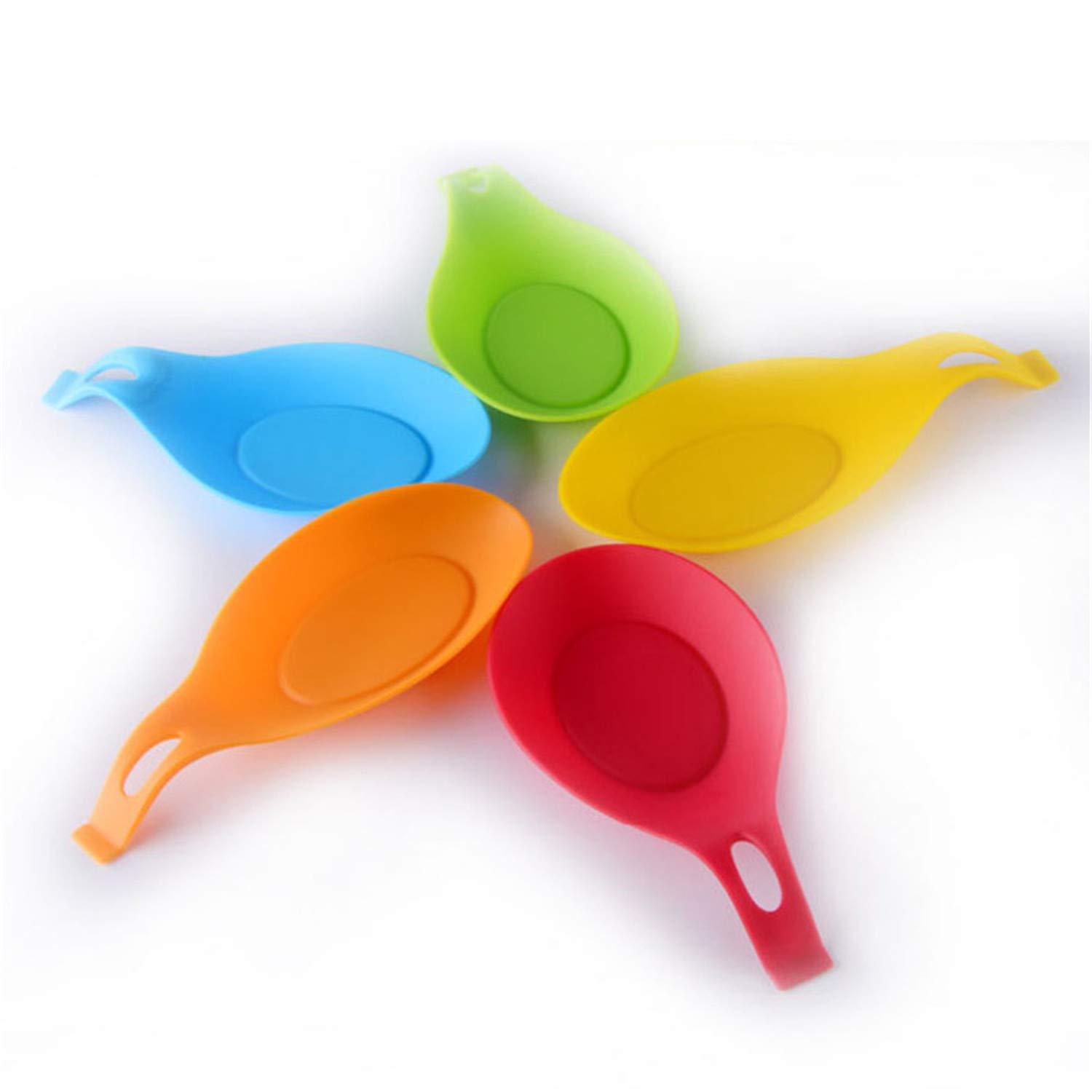 Silicone Spoon Rest Heat Resistant Kitchen Utensil Rest Ladle Spoon Holder Colorful Spatula Holder Rest Kitchen Tool 5 Pieces