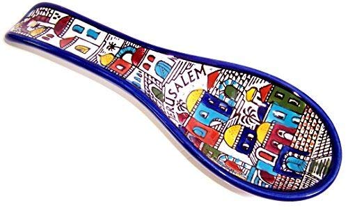 Bluenoemi Israeli Jewelry & Gifts Armenian Ceramics Rest Spoon Shalom Jerusalem Gift Bluenoemi Ceramics Rest Spoon Housewarming Gifts Handmade in Israel.