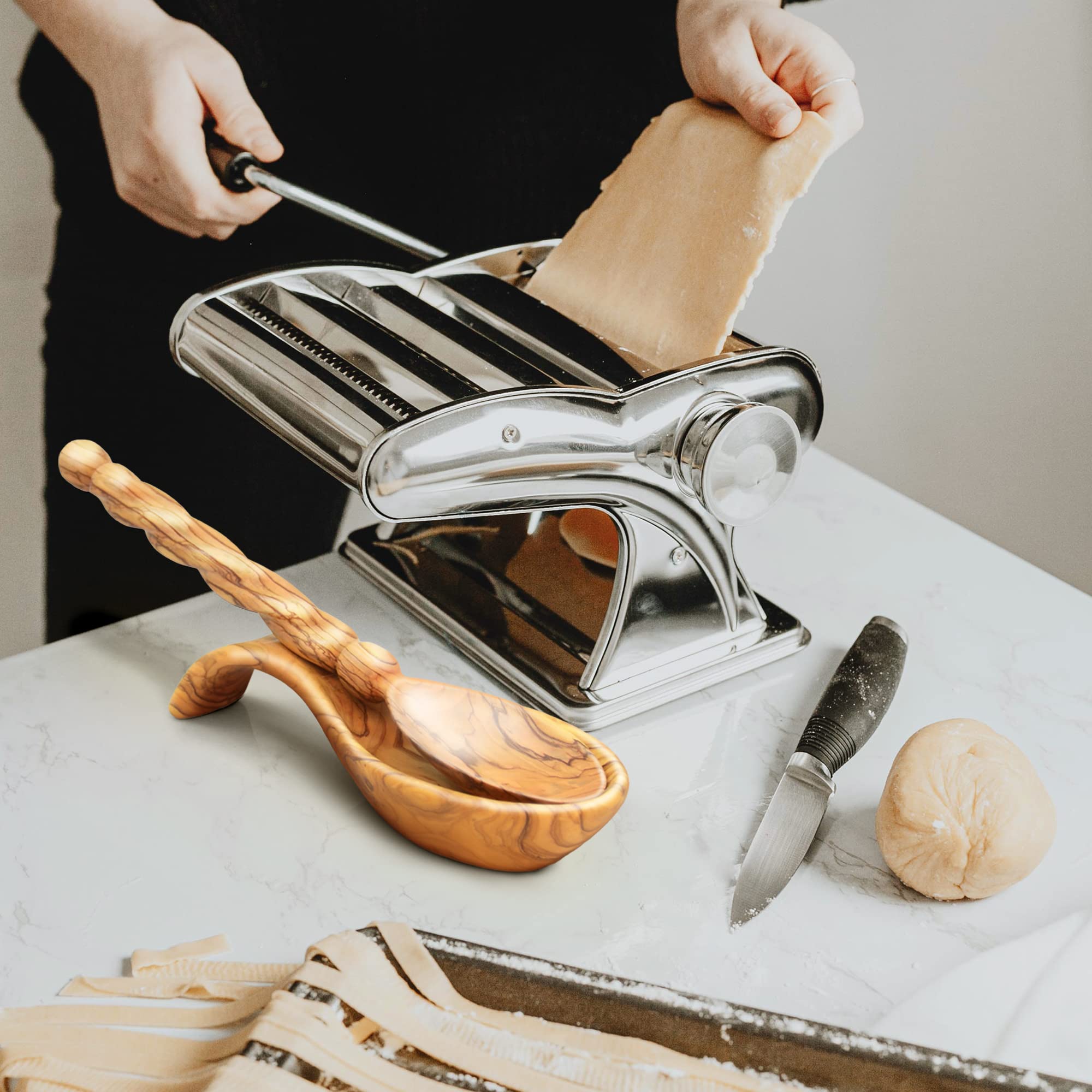 Wooden Spoon Rest for Kitchen Counter – Hand-Carved Olive Wood Spatula Rest – Fair Trade Handmade Spoon Holder for Stove Top - Wooden Kitchen Accessories, 8.5” x 3.5” x 1.2”