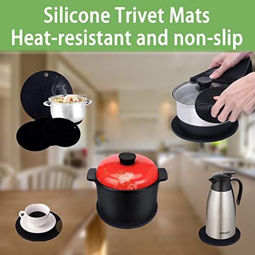 Spoon Rest For Kitchen Utensil Silicone Oven Mitts Heat Insulation Silicone Trivet Mats Hot Potholders set （6 Pcs）