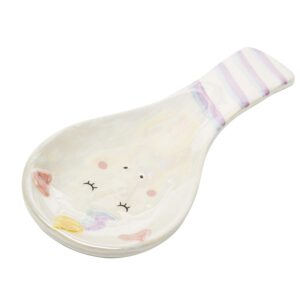 amici home, unicorn collection ceramic spoon rest, textured design iridescent luster finish, decorative kitchenware, 9 inch length