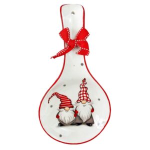 cabilock christmas spoon rest santa ceramic spoon holder 9.5 x 4.5 inch for christmas party decorations, kitchen stove-counter top