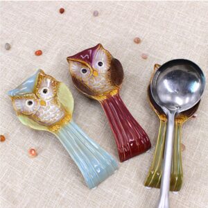 Hemoton Ceramic Spoon Holder Owl Spoon Rest Stove Top Ladle Holder Ceramic Utensil Rest Cooking Spoon Spatula Fork Holder for for Kitchen Dining Table Restaurant