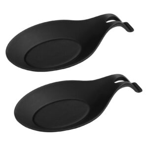 doitool 2pcs black silicone spoon rests for kitchen counter stove top, silicone spoon holder for stove top countertop spatula ladle spoon utensil holder